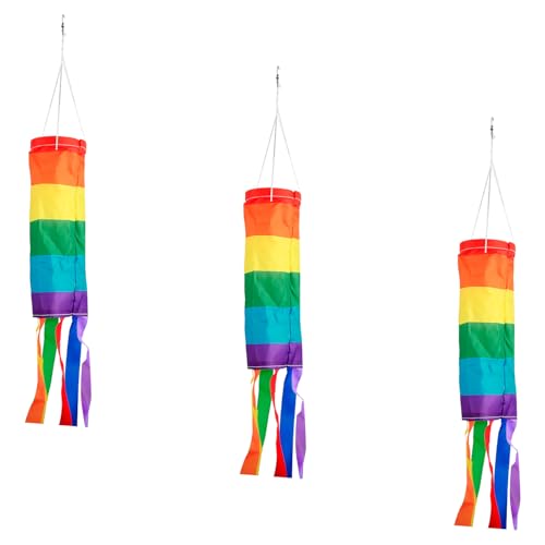 Bojueshaw 3pcs Colorful Windsock,Rainbow Column Windsock Flag,Bright Colors Hanging Decoration,LGBT+ Parade Garden Decorative for Backyard Garden Patio