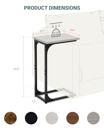 Image of C-Shaped Side Table for Couch - Small Coffee Stand Sofa Tray Desk with Metal Frame and Waterproof Scratch Resistant, Modern End Accent for Living Room, Bedroom, Small Spaces, Greige