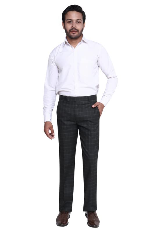 Image of Particle Checks Formal Trousers Regular Fit Pants for Men, Waist Sizes 32-44