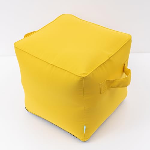 Image of QILLOWAY Inflatable Outdoor Ottoman for Patio, Water Resistant Pouf Cube 16 inch, Inflatable Foot Rest, Outdoor Footstool for Poolside, Garden,Camping, Yellow