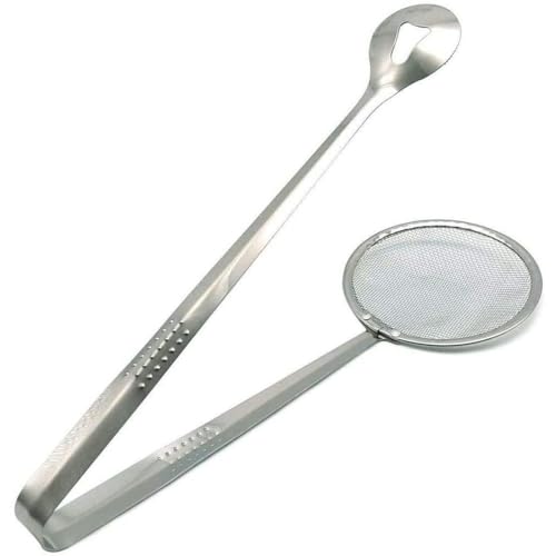 Image of Multi-Functional Frying Tong 2 in 1 Fry Tool Filter Spoon Frying Strainer with Clip, Oil Frying BBQ Filter Stainless Steel Filter Spoon and Clip [ Pack of 1 ]
