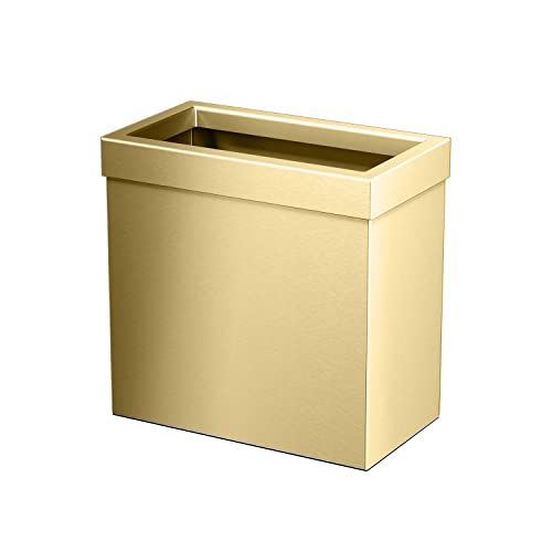 Image of Gatco Modern Rectangle Wastebasket, Brushed Brass - Stainless Steel Trash Can with Removable Lid, Leakproof, 3 Gallon Capacity for Bathroom, Bedroom, Kitchen, or Office