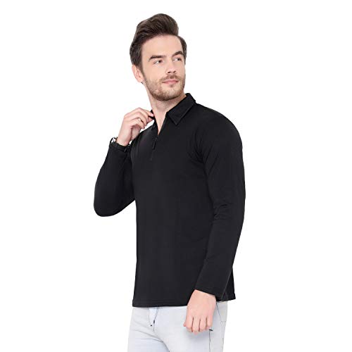 Image of Men's Cotton Blend Full Sleeve Zip Neck Polo T-Shirt (Pack of 1)