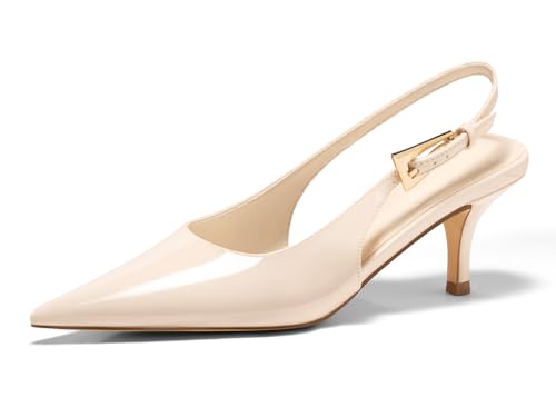 Image of Coutgo Womens Slingback Heels Kitten Low Heel Dress Shoes Closed Pointed Toe Buckle Pumps Work Wedding Shoes