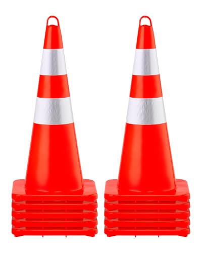VEVOR Cône Signalisation Réfléchissant 10 Pièces73 cm, Plot de Chantier en PVC Orange, Cône de Sécurité avec 2 Colliers Réfléchissants, pour...