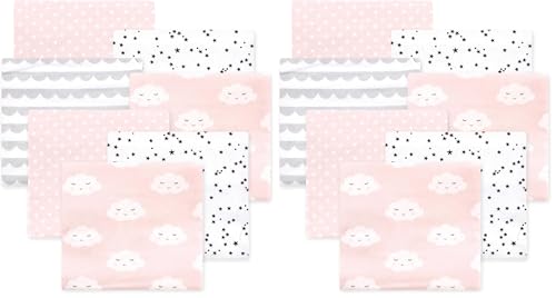 Image of Hudson Baby Little Treasure Cotton Poly Flannel Receiving Blankets Multipack, Pink Cloud, 30x30 inches (Pack of 2)
