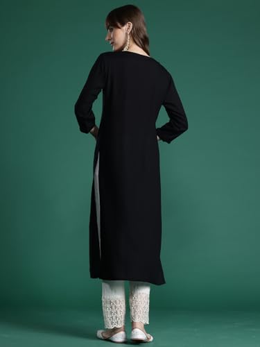 Image of INDO ERA Women's Viscose Rayon Straight Fit Embroide Straight Kurta (KT5WN10032)