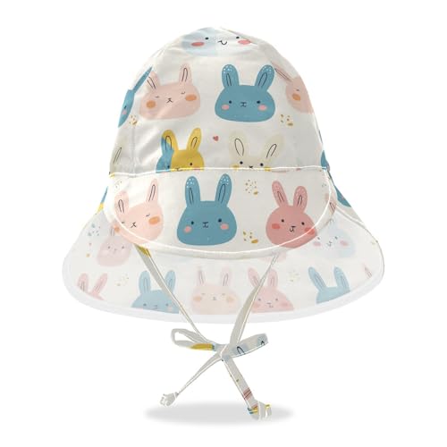 Childish Cute Rabbits Light Color Cartoon Toddler Sunhat Baby Boys Beach Play Hats Baby Girls' UPF 50+ Protection Adjustable Traveling Swim