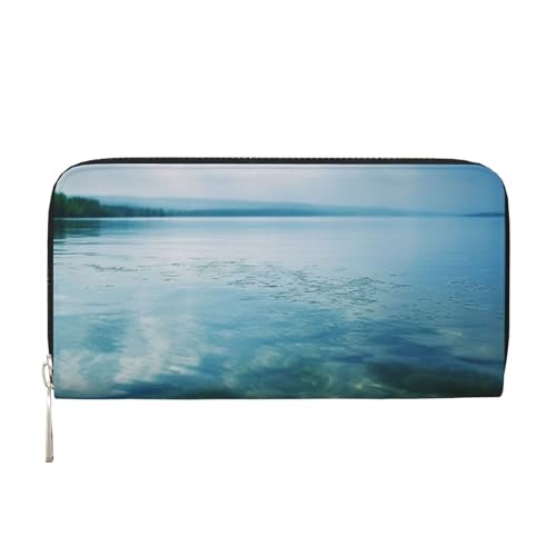 AMREWQYL Lake water printed Leather Hand Wallet Women's Travel Wallet Credit Card Wallet