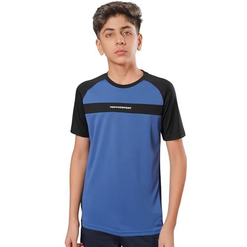 Image of TECHNOSPORT Boy's Polyester Slim Fit Crew Neck Half Sleeve T-Shirt with Technocool+, Anti Microbial Propeties for Sports and Regular Use