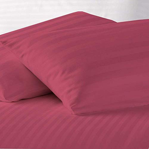 Image of Cotton Luxurious Striped 2 Piece Sateen Pillow Cover Set, Normal Size, 16 inch x 24 inch- Maroon
