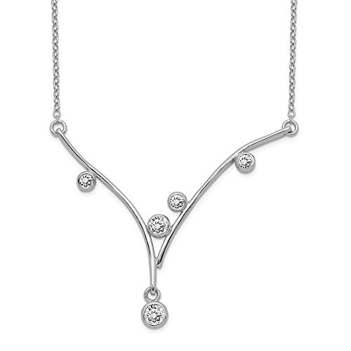 Mia Diamonds 925 Sterling Silver Rhodium-Plated Cubic Zirconia (CZ) V-Bar with 1in ext