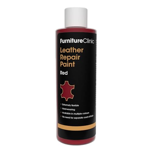 Image of Furniture Clinic Leather Repair Paint | 2-in-1 Seal and Color | Use on Scratches, Tears, and Holes in Car Seats, Furniture | Quick and Easy Leather Repair Kit for Furniture (Red, 250ml / 8.5oz)