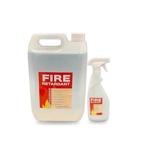 EU Fabrics Flame Retardant Spray - British Standard 5852 - Cotton, Polyester, Polycotton, Synthetic, Hessian, and Untreated Fabric Protection for Curtains, Upholstery (5 litres + 750ml Empty Bottle)