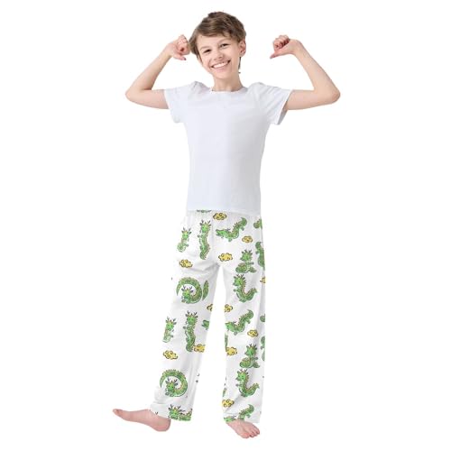 Boys' Pants Green Long Dragon Long Bottoms Jogger Pants Elastic Waist Trousers with Pockets S-XL2