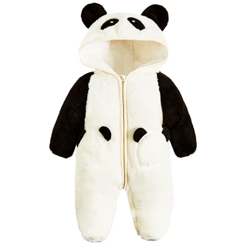 Image of JiAmy Baby Fleece Snowsuit Animal Hooded Winter Romper Warm Footed Onesie Padded Infant Stroller Jumpsuit