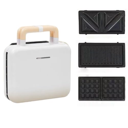 Mini gofrera 3 en 1, equipada con bandeja de horneado desmontable, revestimiento antiadherente, mango frío, base antideslizante, sandwichera para desayunos.