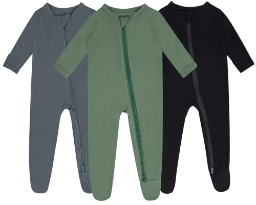 Image of GUISBY Baby Pajamas with Mittens, 2 Way Zipper Long Sleeve Sleepers 3-pack