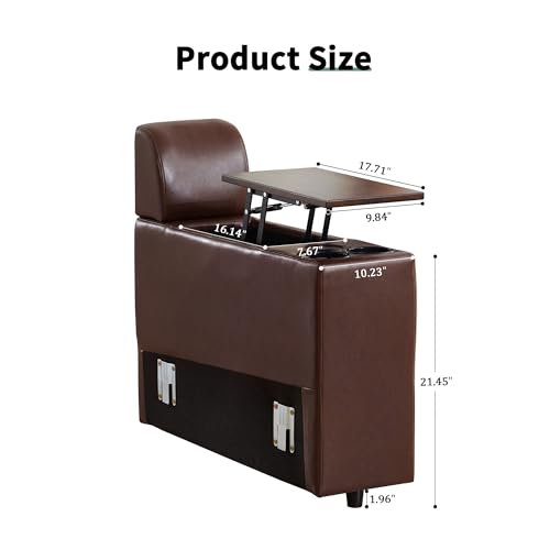 Image of RARZOE Modular Sofa Console Module with Storage, Faux Leather Storage Console with Table &USB Port&Cup Holder, Modular Sectional Sofa Module for Living Room Home Theater,Brown