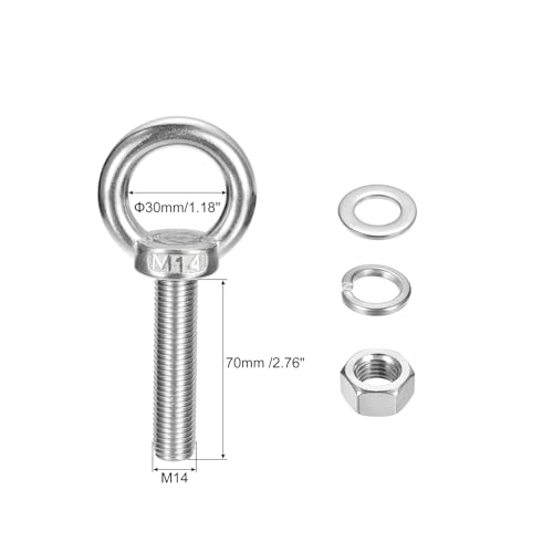 Image of uxcell Lifting Eye Bolt, 1 Set M14 x 70mm Eye Bolt with Nut Washer 304 Stainless Steel Shoulder Lifting Ring Eye Bolt for Hanging Item