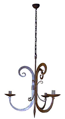 ARMONIE D'EPOCA ART 5190 Lampadario per interno in ferro battuto, forgiata a mano, stile arte povera e stile fiorentino, trasformabile in portacandele, ideale per ville e casali, made in Italy