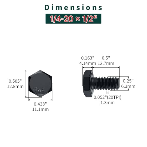 Image of 1 /4-20 x 3 /4 inch Hex Bolts with Nuts and Washers (10 Sets), 18-8 (304) Stainless Steel, External Hex Drive, Black Oxide Coated Hexagon Head Bolts Screws, Fayeploo