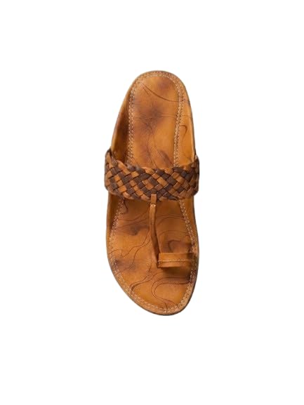 Image of Agadi Men's Kolhapuri Style Sandals | Handcrafted Woven Strap Toe Ring Chappals | Comfortable Ethnic & Casual Slip-On Footwear for Men