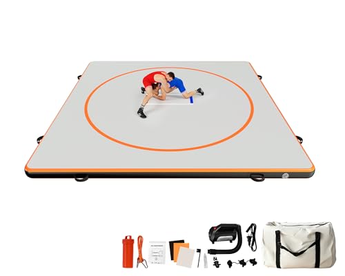 Specraft 10x10 FT Inflatable Wrestling Mat 4 Thick PVC Orange/Gray Waterproof Jiu Jitsu Mats for Jiu Jitsu BJJ MMA Grappling & Water Yoga Indoor/Outdoor Includes Dust Bag & Repair Kit