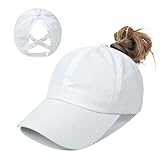 Criss-Cross Ponytail-Baseball-Cap for Women - Summer Adjustable Quick-Dry High-Messy-Bun Dad-Hat Fit for 22' White