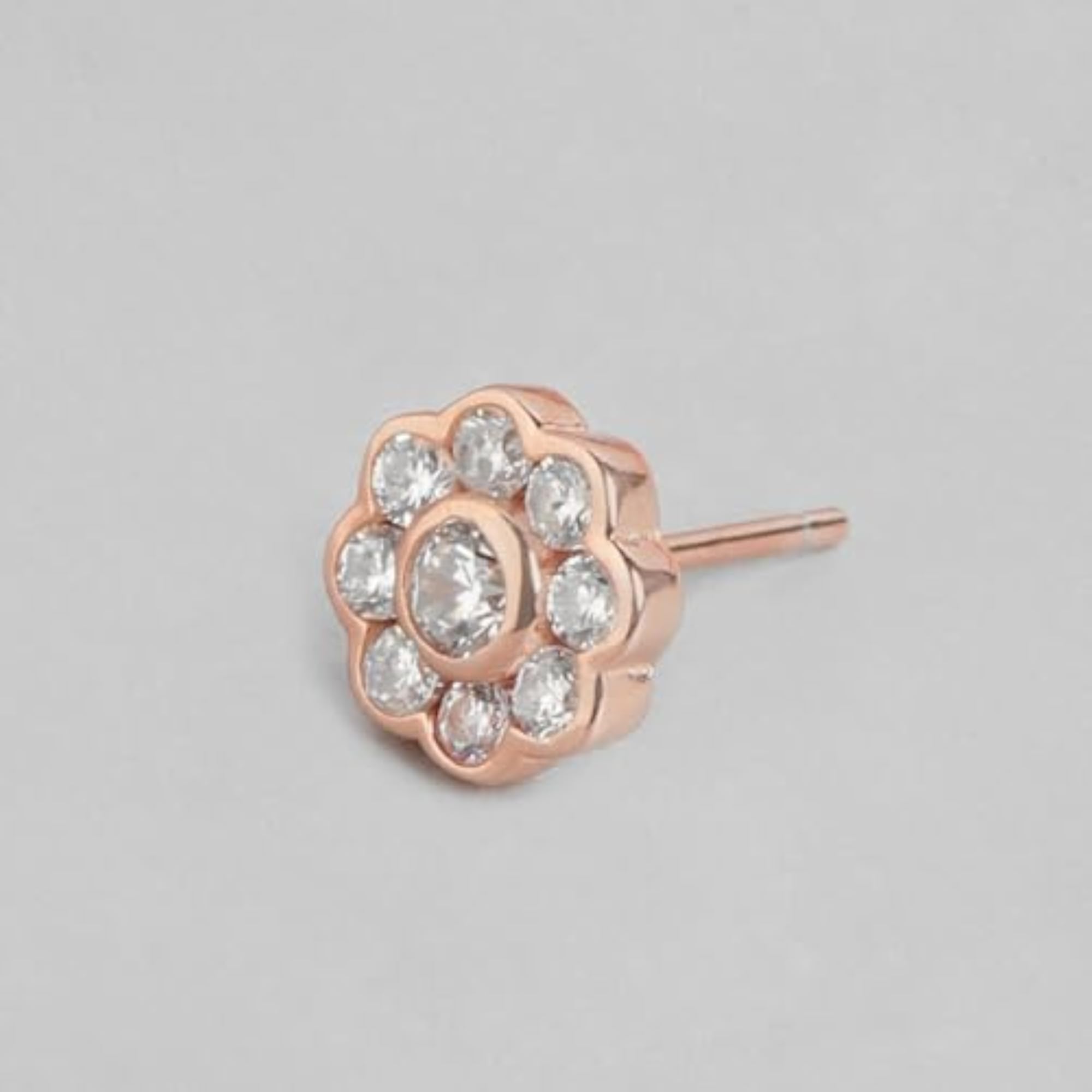 925 Silver CZ Floral Rose Stud Earrings Hallmark