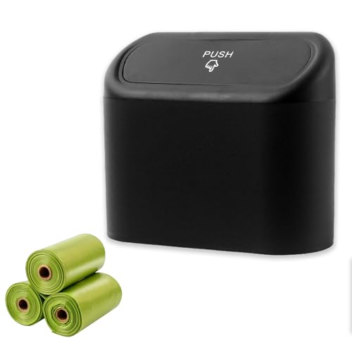 Cubo de basura con 60 bolsas, Cubo de basura para coche, Portátil Impermeable Compacto, Cubo de basura con bolsas, Negro Accesorio universal para coche