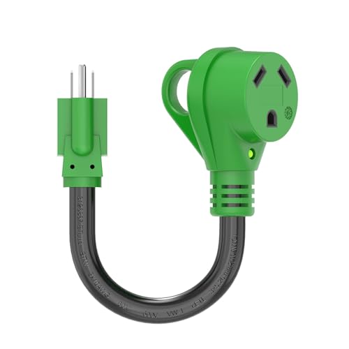Image of RVGUARD 30 Amp to 110 Volt RV Adapter Cord 12 Inch, NEMA 5-15P to NEMA TT-30R Electrical Power Adapter with LED Power Indicator, Green, ETL Listed