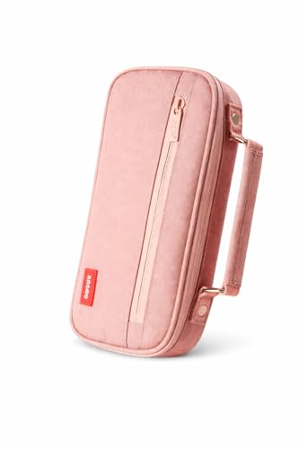 Estojo Escolar Grande Organizador com 2 Divisórias, Zíper Duplo, Bolsos Internos, Alça Portátil e Compartimentos com Elástico – Estojo para Lápis e Canetas Masculino/Feminino (Rosa)