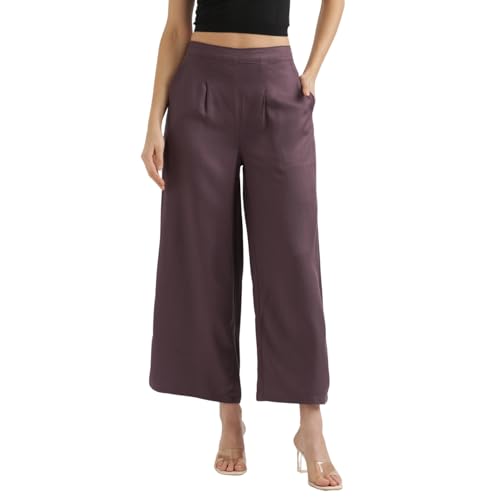 Image of SAADAA Palazzo Pants for Women Half-Elasticated Waistband | Palazzo for Women in Soft Viscose Fabric | Regular Fit with Mid Rise Waist & Deep Pockets | Versatile for Formal & Casual Wear
