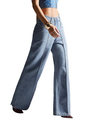 Image of Miss Chase Women's Wide-Leg High-Rise Regular-Length Stretchable Shaping Denim Jeans