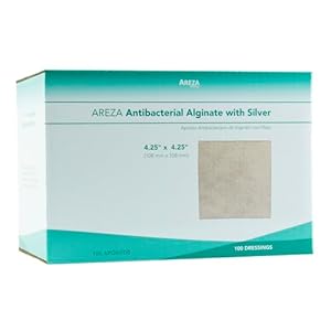 Silver Alginate (Antibacterial alginate with Silver) 4.25″ X 4.25″ – 100 Dressings per Box – by Areza Medical