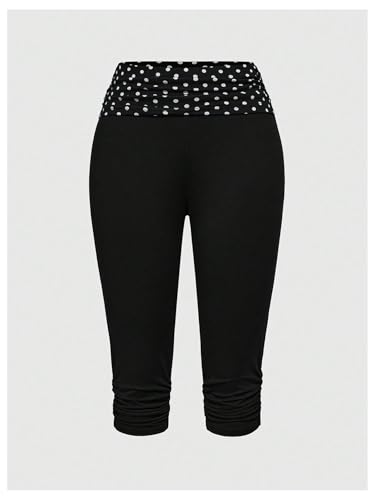 WDIRARA Women's Polka Dots Ruched Skinny Pants Vintage Elastic Waist Capris Pants2