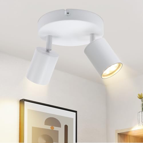 ZMH Plafonnier Spot de Plafond Blanc 2 Ampoules : Spots de Plafond Spots de Plafond GU10 Lampe de Couloir Moderne Pivotante à 330° Spot Mural Rond pour Salon...