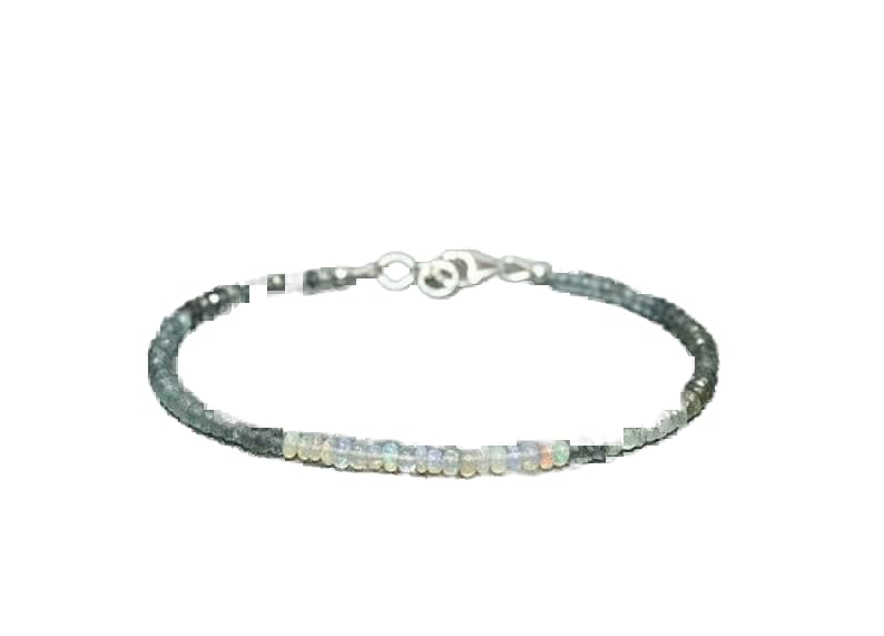 Bracelet aigue-marine mousse et opale 3mm en argent | LKBEADS Bijou