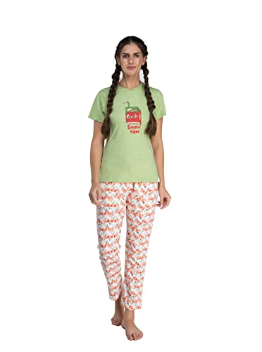 Image of Evolove Women's Cotton Round Neck Short SleevesNight Suit Set /Top Pyjama Set Super Soft Comfortable (Nightsuit-Round-HS-4)