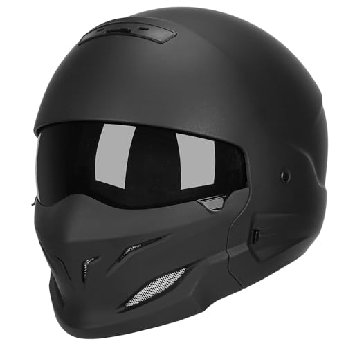 Jaffiust Full Face Motorcycle Helmet with Removable Mask Motocross Helmet for Bike Cruiser Scooter (Black XXL)