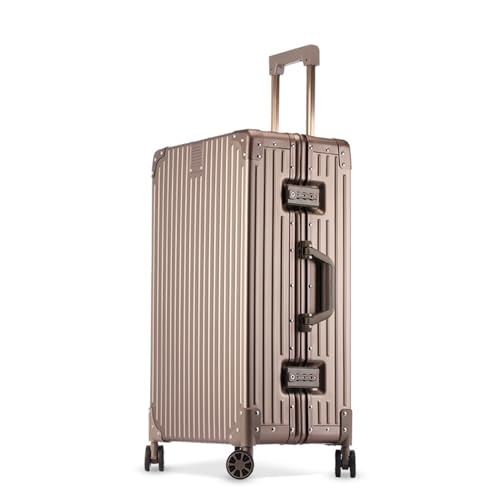 All Aluminum Magnesium Alloy Hardside Luggage 29 inch, Large Zipperless Luggage Metal Hardshell Suitcases with Spinner Wheels, Fashion Metal Rolling Trunk Suitcases Case for Travel, Business (Brown)