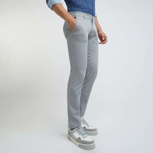 Image of Parx Men's Cotton Blend Solid Pattern Super Slim Fit Flat Front Casual Trouser