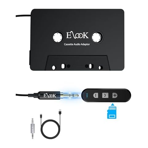 Elook Cassette to Bluetooth Adapter for Car, 5.1 Bluetooth Receiver Kit for Cassette Aux Adapter with 3.5 MM Auxillary Cable, Black Cover