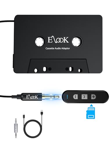 Elook Cassette to Bluetooth Adapter for Car, 5.1 Bluetooth Receiver Kit for Cassette Aux Adapter with 3.5 MM Auxillary Cable, Black