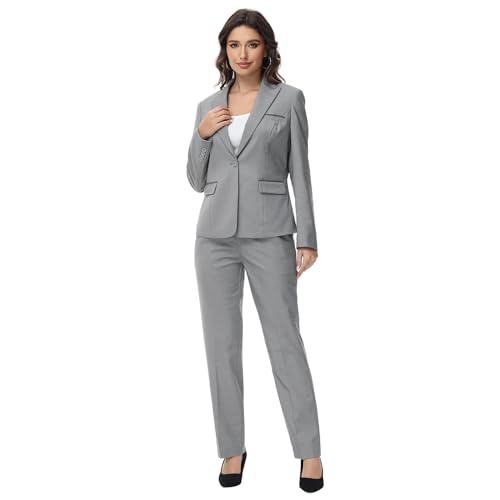 Lamgool Womens Suit 2 Piece Set Business One Button Peak Lapel Blazer Jacket with Pants for Office Ladies2