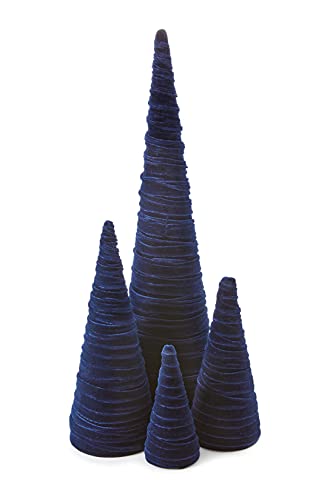 Image of Your Heart's Content Velvet Trees Set of 4 Navy, Handcrafted Blue Valentine Tree Tabletop, Winter Wedding Centerpiece, Office Bookshelf, Cozy Gift for (Navy)