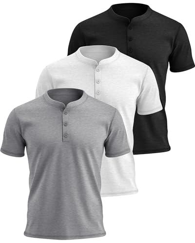 Huukeay 3 Pack Men's Big & Tall Henley Short Sleeve Shirts, Cotton Crew Neck Casual Button T-Shirts Summer Basic Tees Tops2