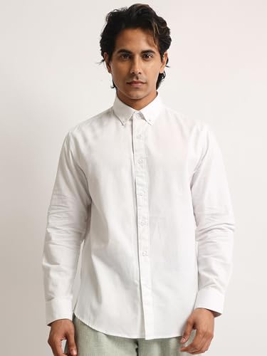 Image of MANIAC || Mens || Solid || Collared Neck || Full Sleeve || Oxford || Linen Blend Fabric || Shirt