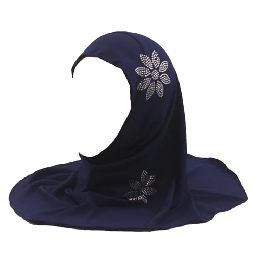 Girls Muslim Hijab Scarf Shawls Islamic Arab Hijabs Headscarves Rhinestone Flowers